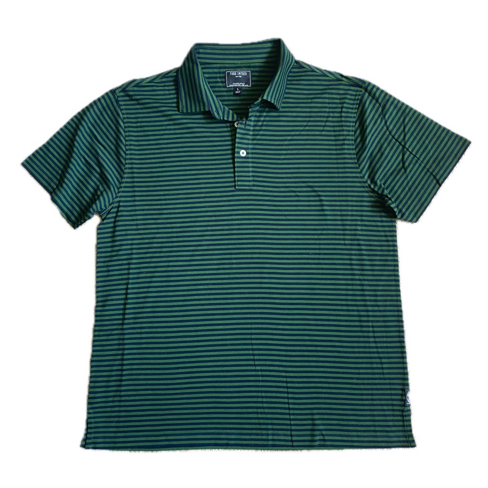Todd Snyder Forest Green Navy Blue Cotton Knit Striped Polo Shirt